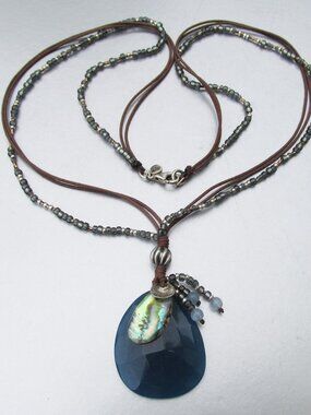 Retired SILPADA Sterling Silver INDIGO MOOD Blue Quartzite Shell 5 Str Necklace